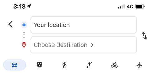 Screenshot of the directions box in Google Maps