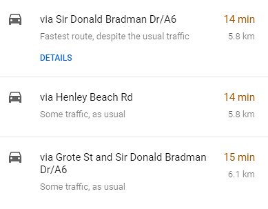 Screenshot of Google Maps showing route options